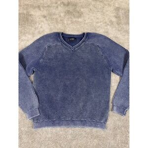 Lucky Brand Womens Blue Cotton Knit V-Neck Raglan Sweater Large Indigo Faded